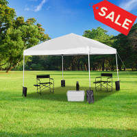 Flash Furniture JJ-GZ1010PKG-WH-GG 10'x10' White Pop Up Event Straight Leg Canopy Tent with Sandbags and Wheeled Case